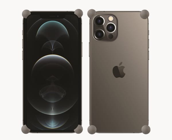 Graphite Original CORNERS installed on all four corners of a bare iPhone 12 / 12 Pro / Max / mini