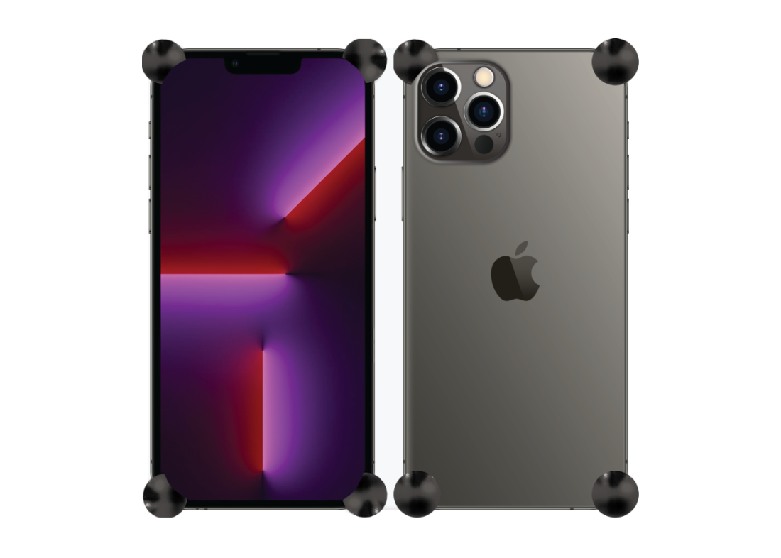 Carbon Original CORNERS installed on all four corners of a bare iPhone 13 / 13 Pro / 13 Pro Max
