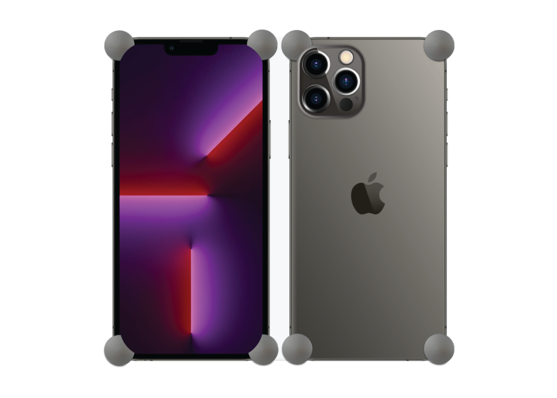 Graphite Original CORNERS installed on all four corners of a bare iPhone 13 / 13 Pro / 13 Pro Max