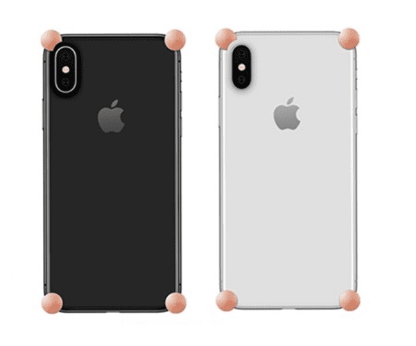 Rose Gold Original CORNERS installed on all four corners of a bare iPhone X / XS / XS Max